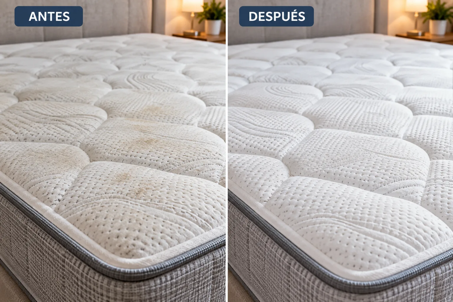 Antes y despu&eacute;s de una limpieza profesional de colch&oacute;n